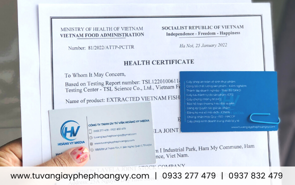 Giấy chứng nhận y tế (Health Certificate) nước mắm xuất khẩu